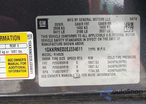 2014 GMC Acadia Sle-1 z USA, uszkodzony, nr VIN 1GKKRNED2EJ334611